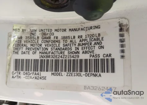 2004 Toyota Corolla Ce/Le/S from USA, damaged, VIN 1NXBR32E24Z215429